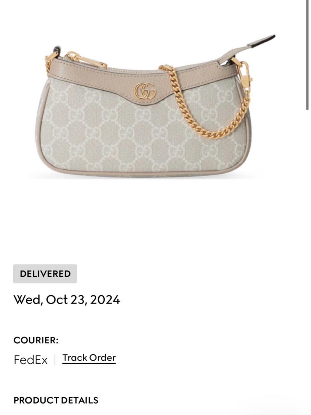 Gucci Beige GG Supreme Mini Shoulder Bag with Gold Chain